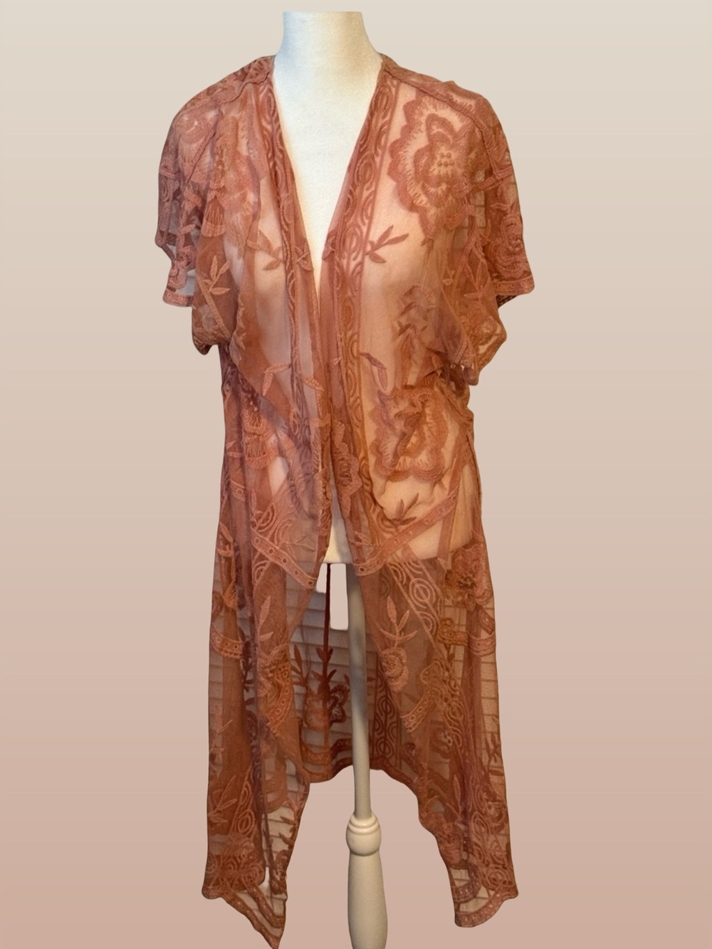 Sheer Floral Kimono Long Coachella Festival Whimsigoth Dusty Rose Womens